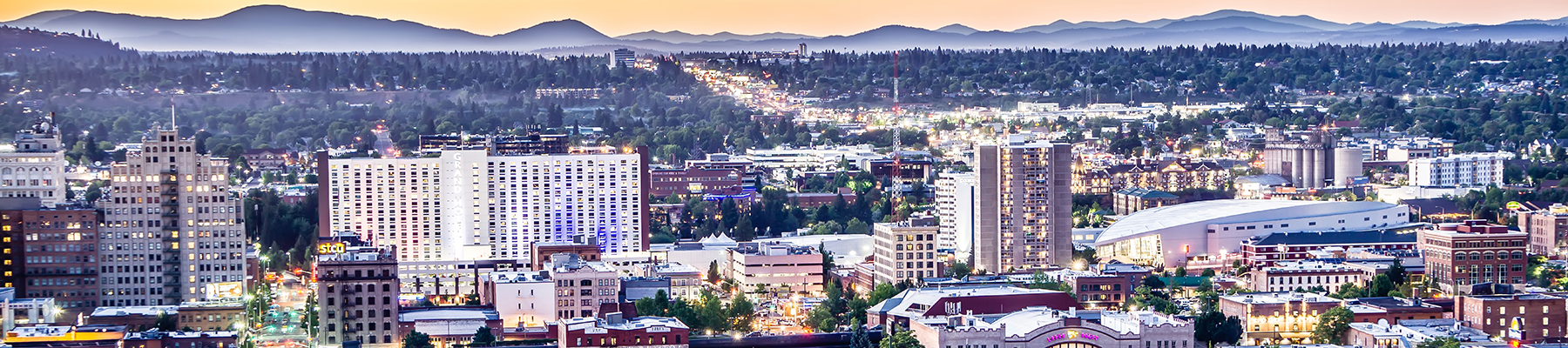 Downtown SPokane at dawn - aerial shot