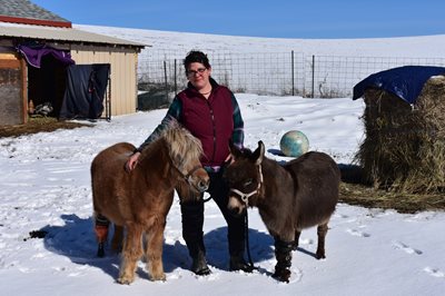 Angela with her mini pony and donkey